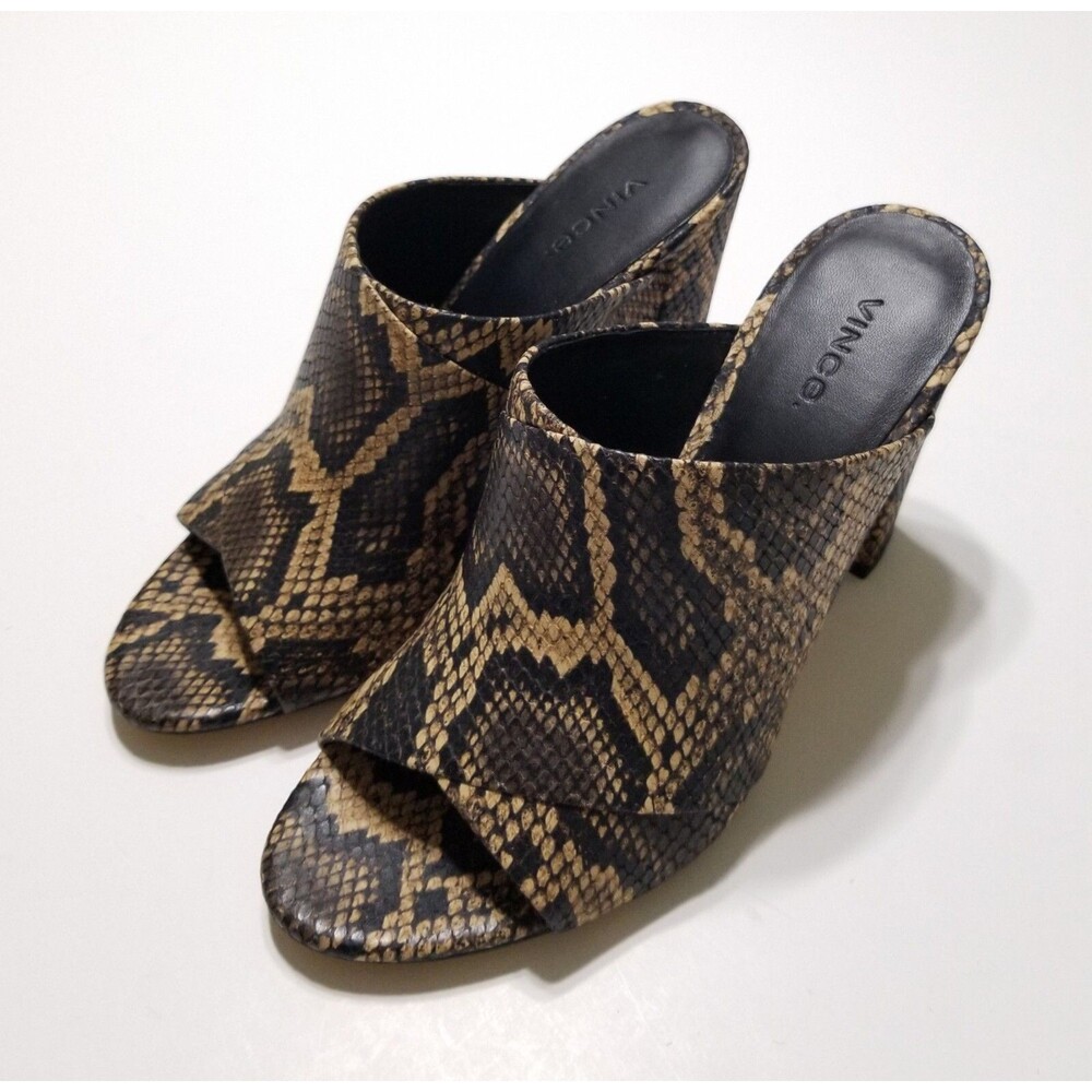 NIB Vince Heath Snake Print Leather Block Heel Sandal Mule Slide Senegal - Picture 3 of 16